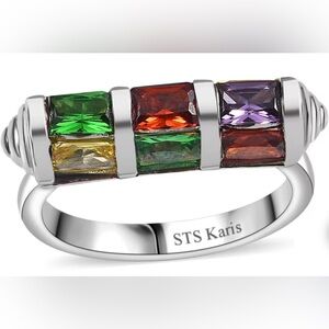 Multicolor Gemstone Silver Ring 4.50 ctw in Platinum Bond SZ 11